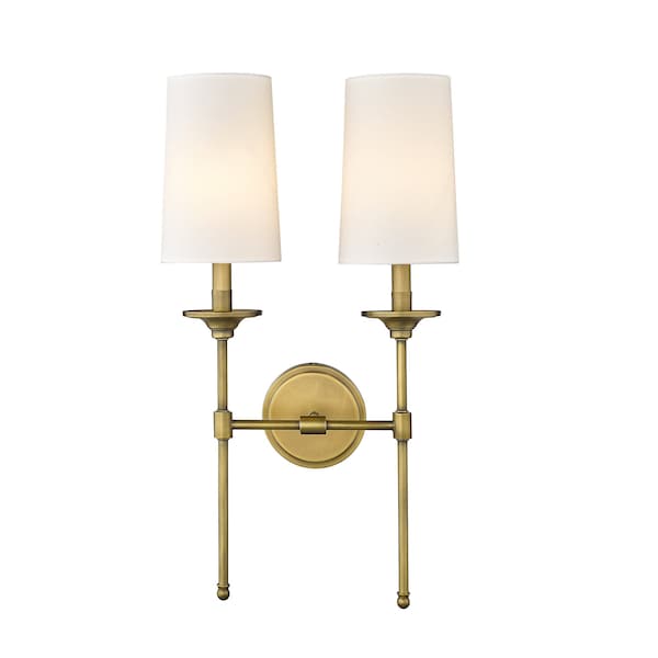 Emily 2 Light Wall Sconce, Rubbed Brass & Off White
